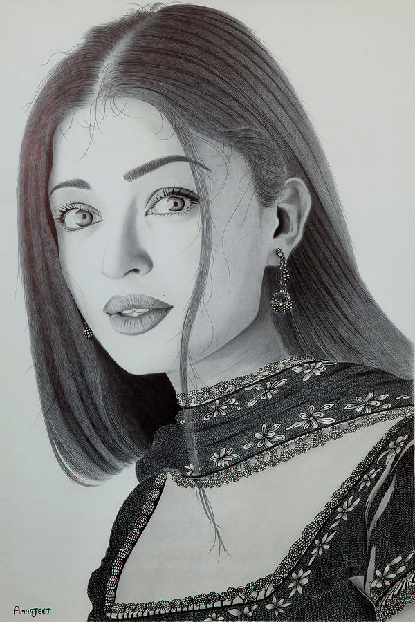 600x900 aishwarya rai portrait made - Ballpen Drawing