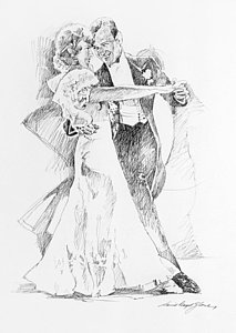 213x300 Fred And Ginger Top Hat Drawing - Ballroom Dance Drawing