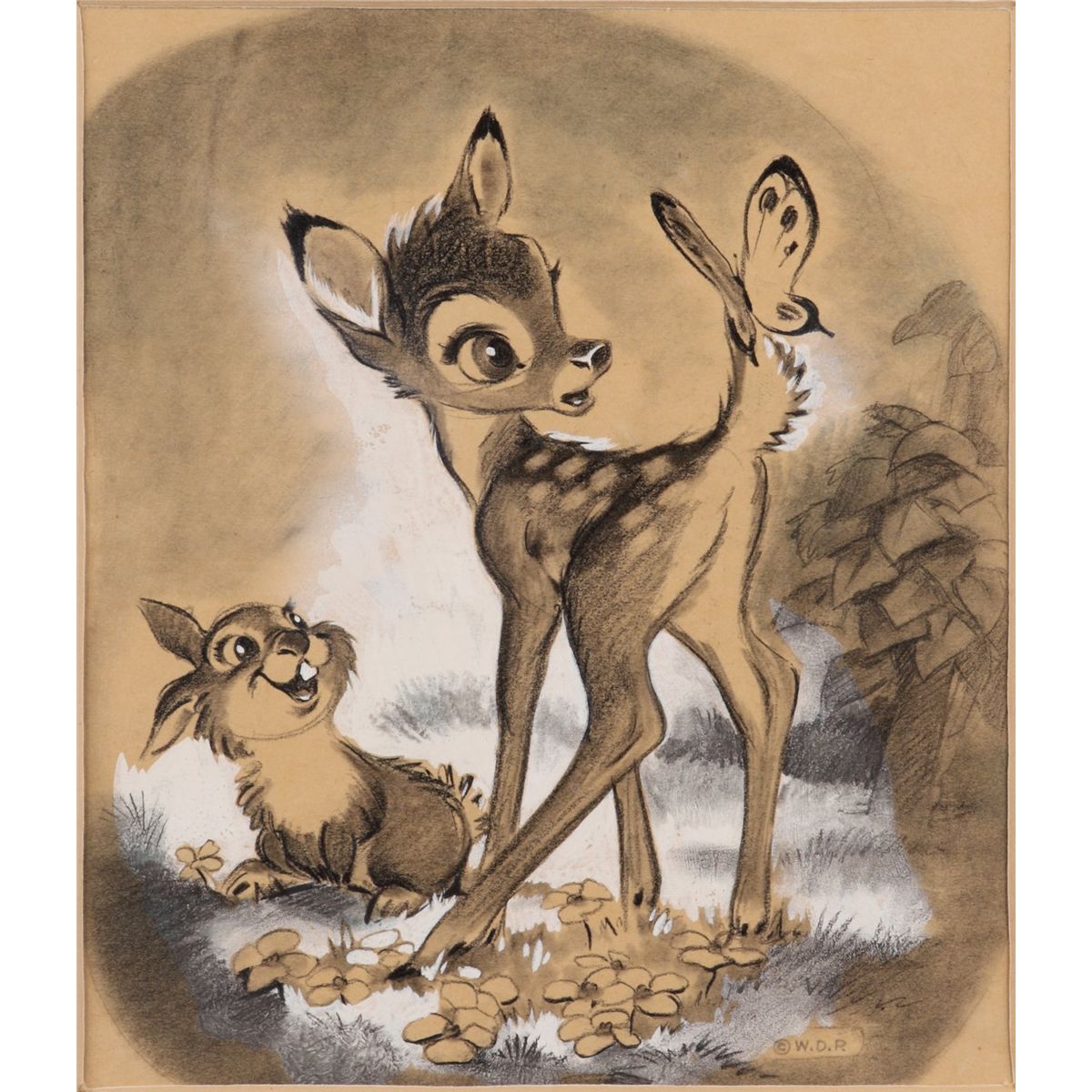 1200x1200 bambi thumper charcoal drawing for disney publicity card - Bambi Drawing