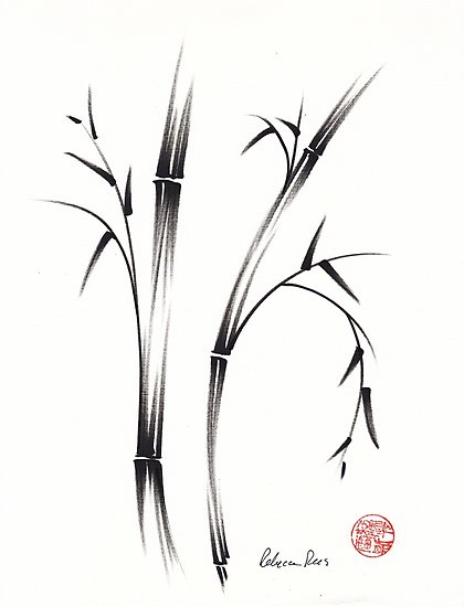420x550 morning sumi e brush pen bamboo drawingpainting posters - Bamboo Drawing