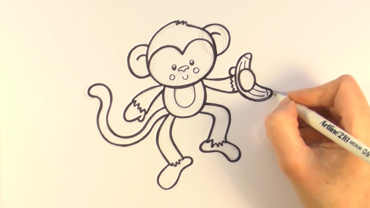 1280x720 How To Draw A Cartoon Monkey Holding A Banana - Banana Cartoon Drawing