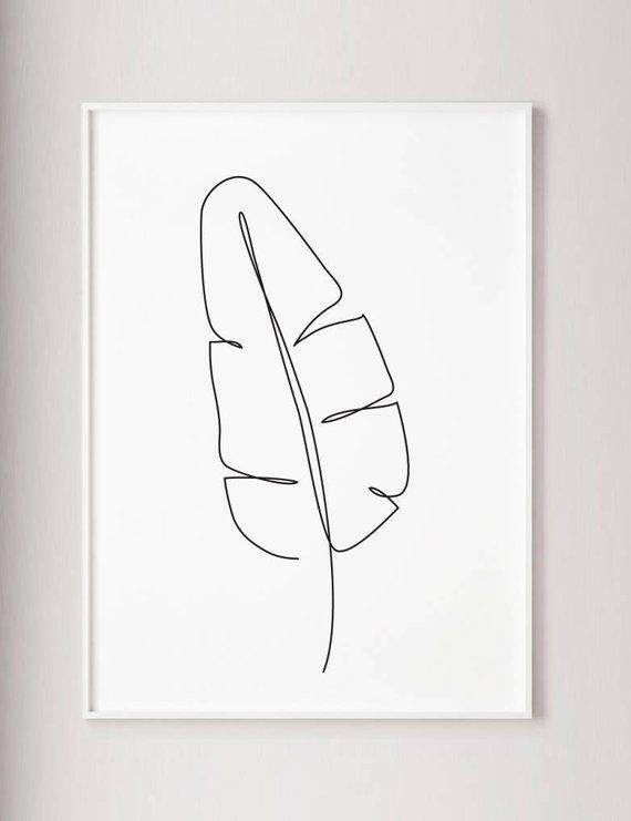 570x741 banana tree leaves abstract leaf poster one line botanic art - Banana Line Drawing
