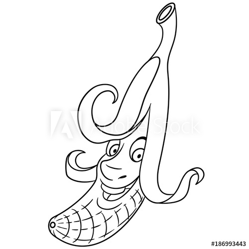 500x500 Coloring Book Coloring Page Cartoon Banana Character Happy - Banana Sketch Drawing