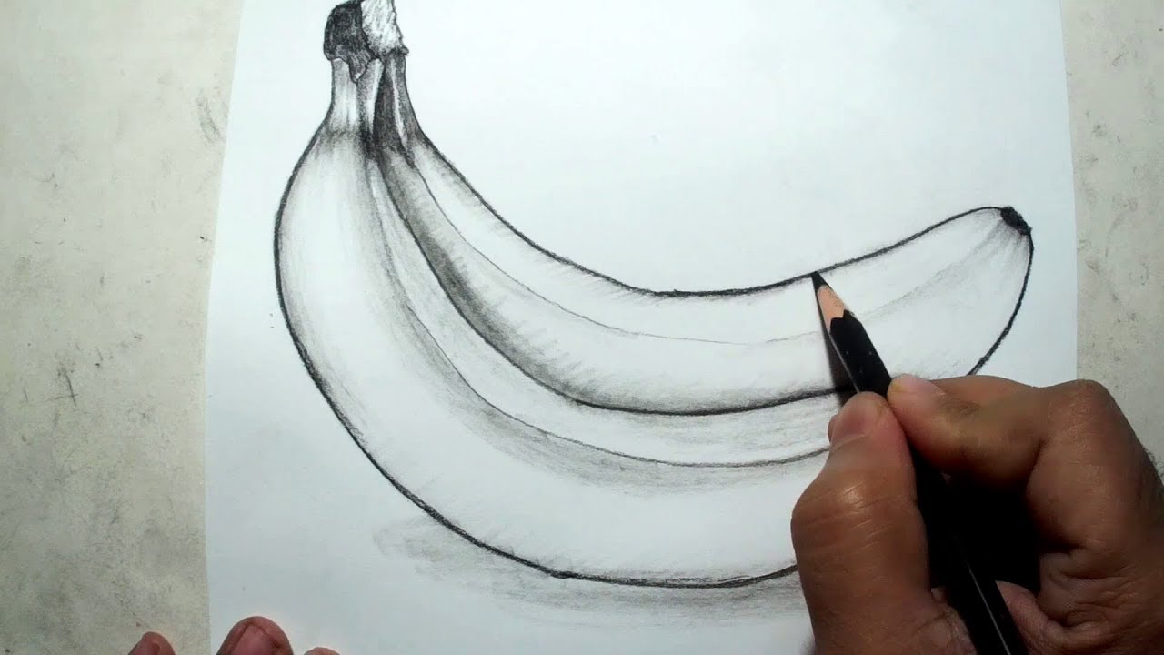 1280x720 How To Draw Bananas Pencil Drawing And Shading - Banana Sketch Drawing