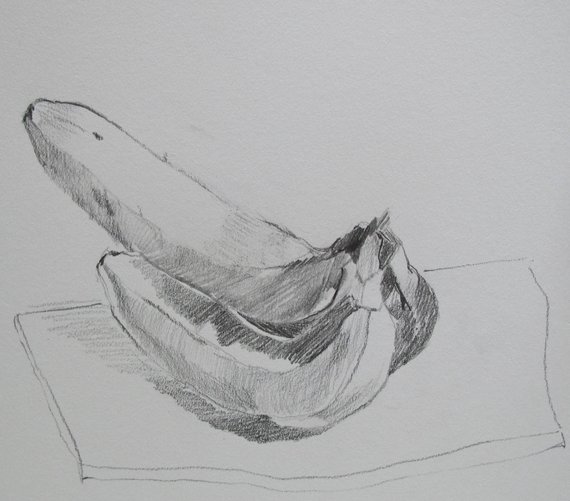 570x501 Sketch Of A Group Of Bananas In Graphite Black White Gray Etsy - Banana Sketch Drawing