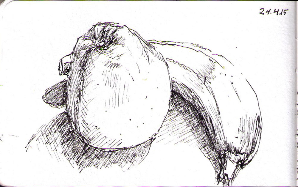 1000x629 Still Life Drawing Of A Banana And An Apple One Drawing Daily - Banana Sketch Drawing
