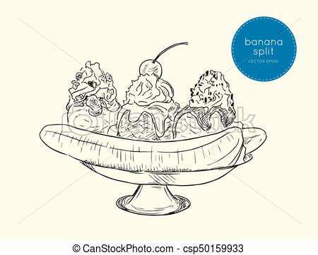 450x361 delicious sweet banana split ice cream dessert sketch vector - Banana Split Drawing