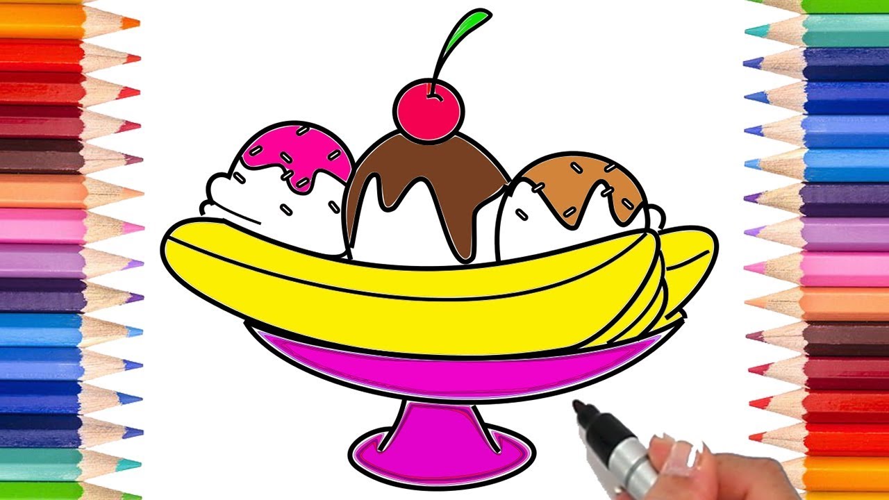 1280x720 how to draw a banana split coloring pages for kids! learn - Banana Split Drawing