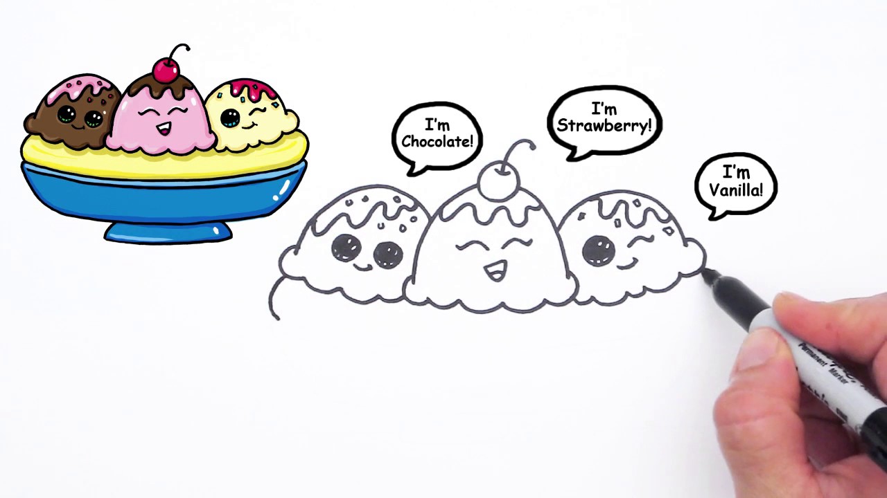 1280x720 how to draw a yummy, cute banana split ice cream sundae - Banana Split Drawing