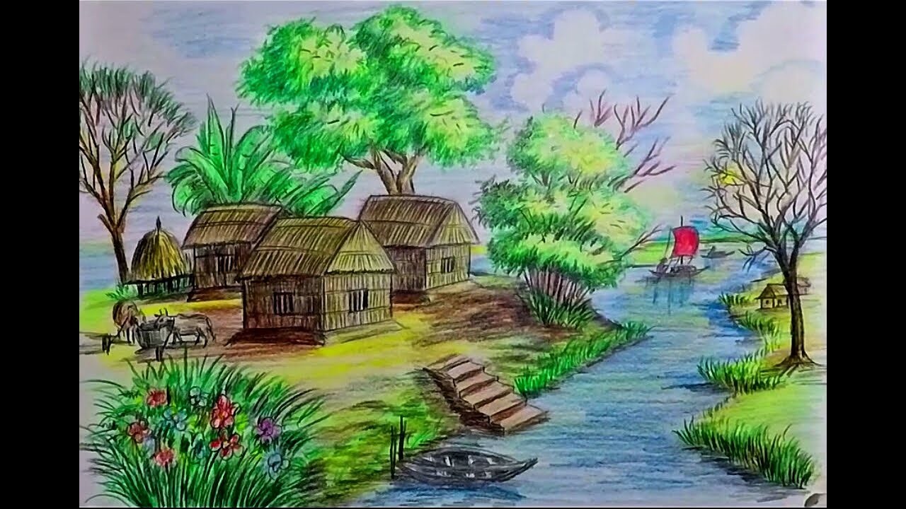 1280x720 how to draw a beautiful bangladesh summer season scenery - Bangladesh Drawing