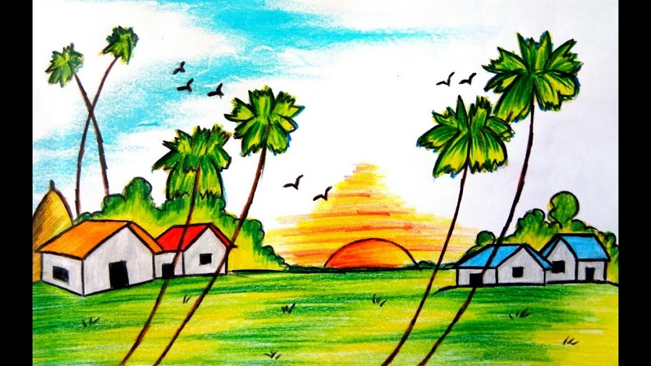 1280x720 how to draw a beautiful village scenery of bangladesh - Bangladesh Drawing