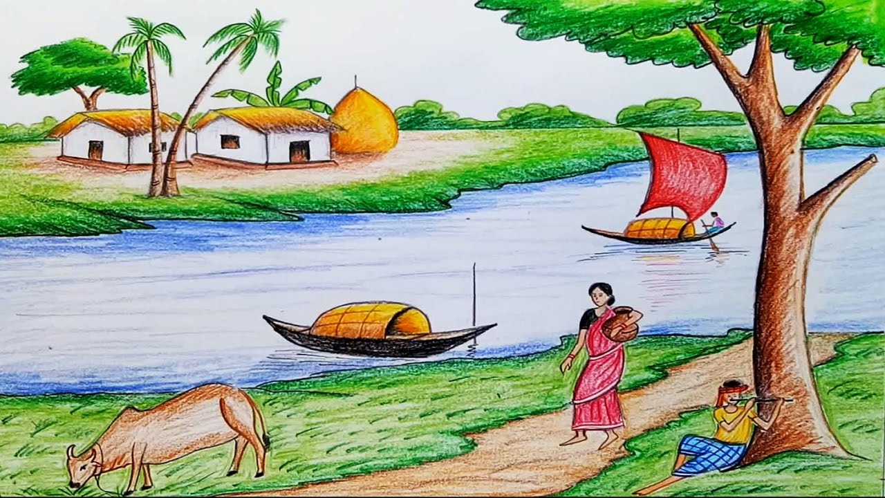 1280x720 how to draw scenery of ruposhi bangla landscape - Bangladesh Drawing