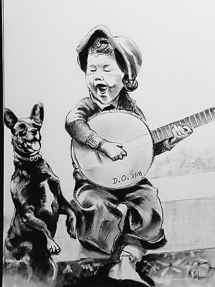 431x575 Fillette Au Banjo - Banjo Drawing