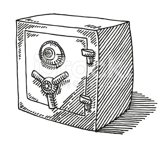 556x476 hand drawn vector drawing of a bank safe black and white sketch - Bank Drawing