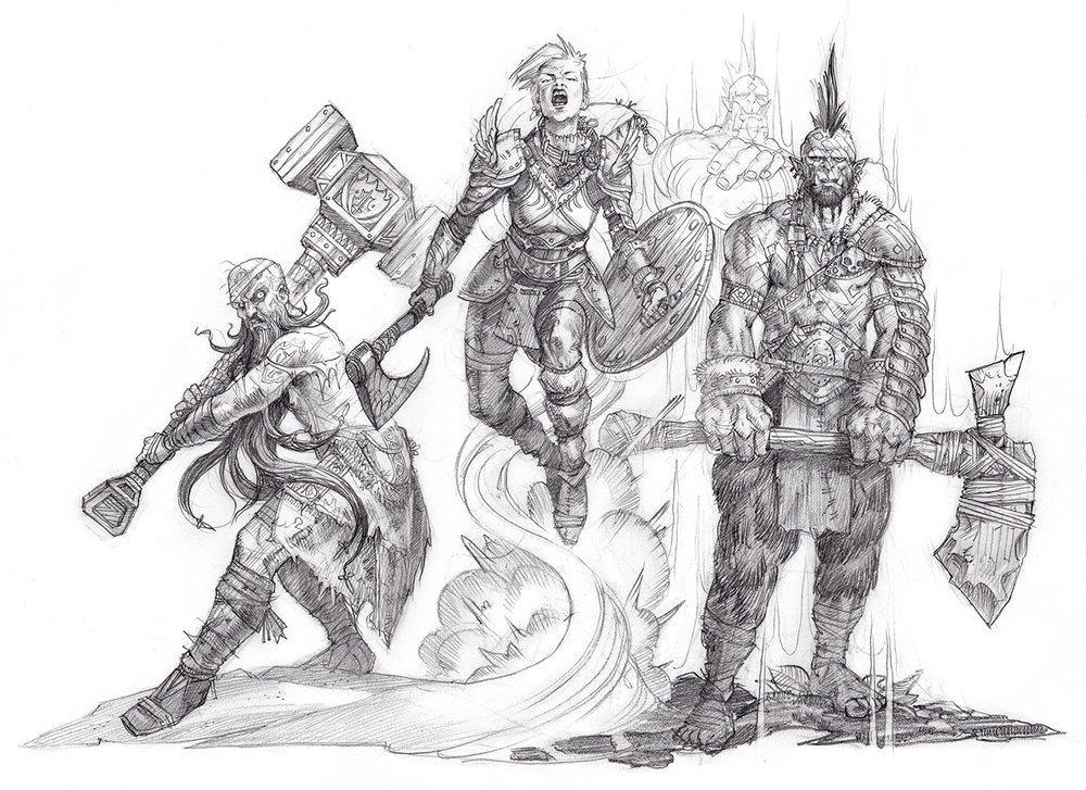 1000x727 barbarian line up sketch chris seaman illustration studio - Barbarian Drawing