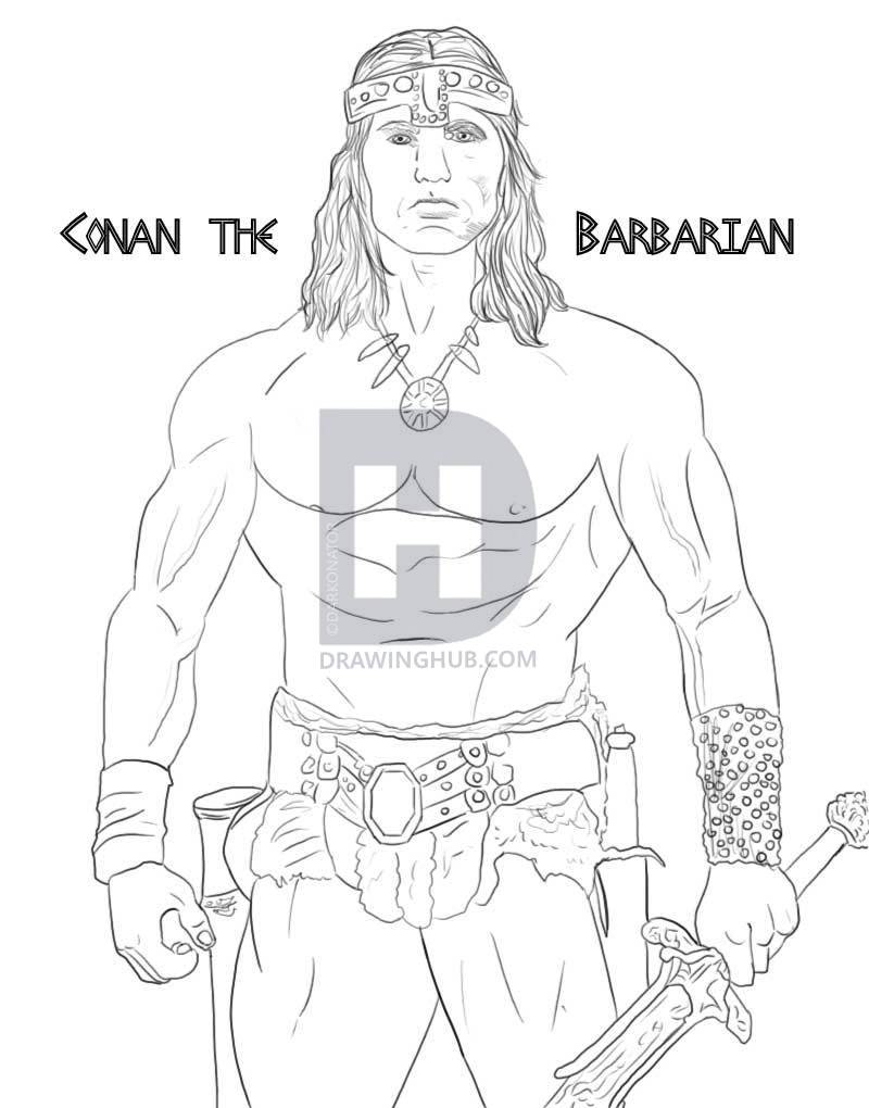 800x1020 how to draw conan the barbarian, step - Barbarian Drawing