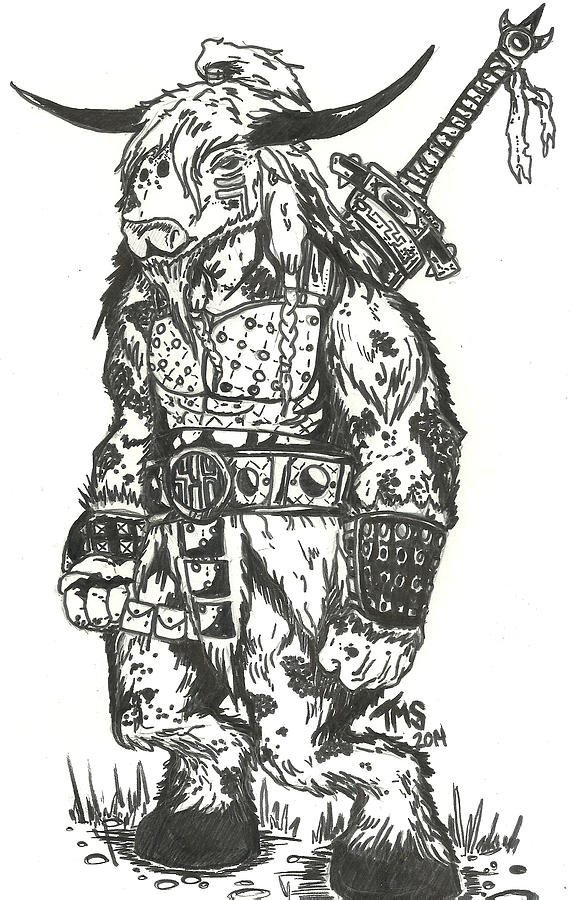 573x900 minotaur barbarian drawing - Barbarian Drawing