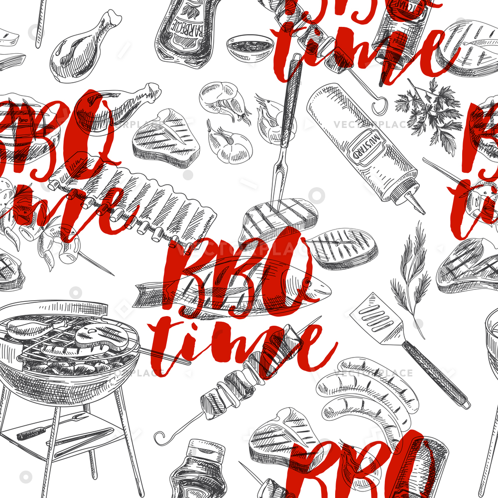 1000x1000 hand drawn grill barbecue vintage style vector illustration - Barbecue Drawing