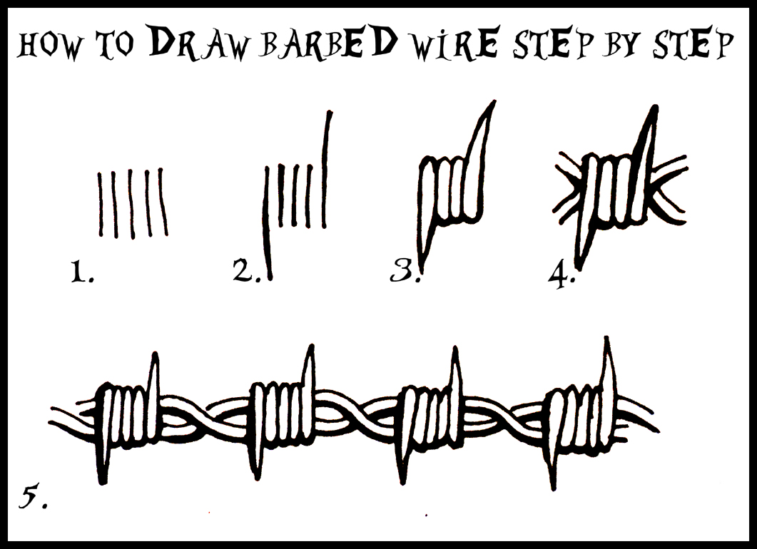 1061x770 how to draw barbed wire step - Barbed Wire Drawing
