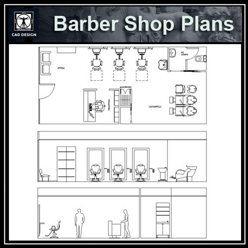 500x500 barber shop plan free cad blocks drawings download - Barber Drawings