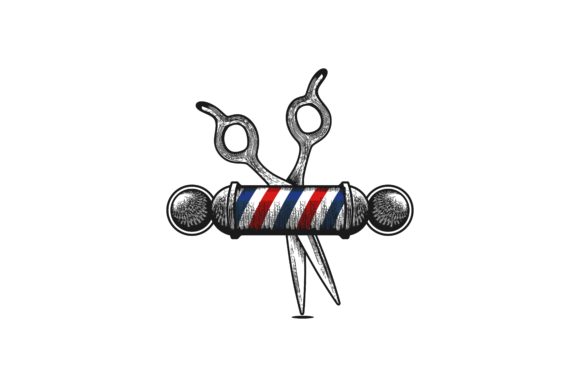 580x387 scissor, barber pole, vintage hand drawn barber shop logo graphic - Barber Pole Drawing