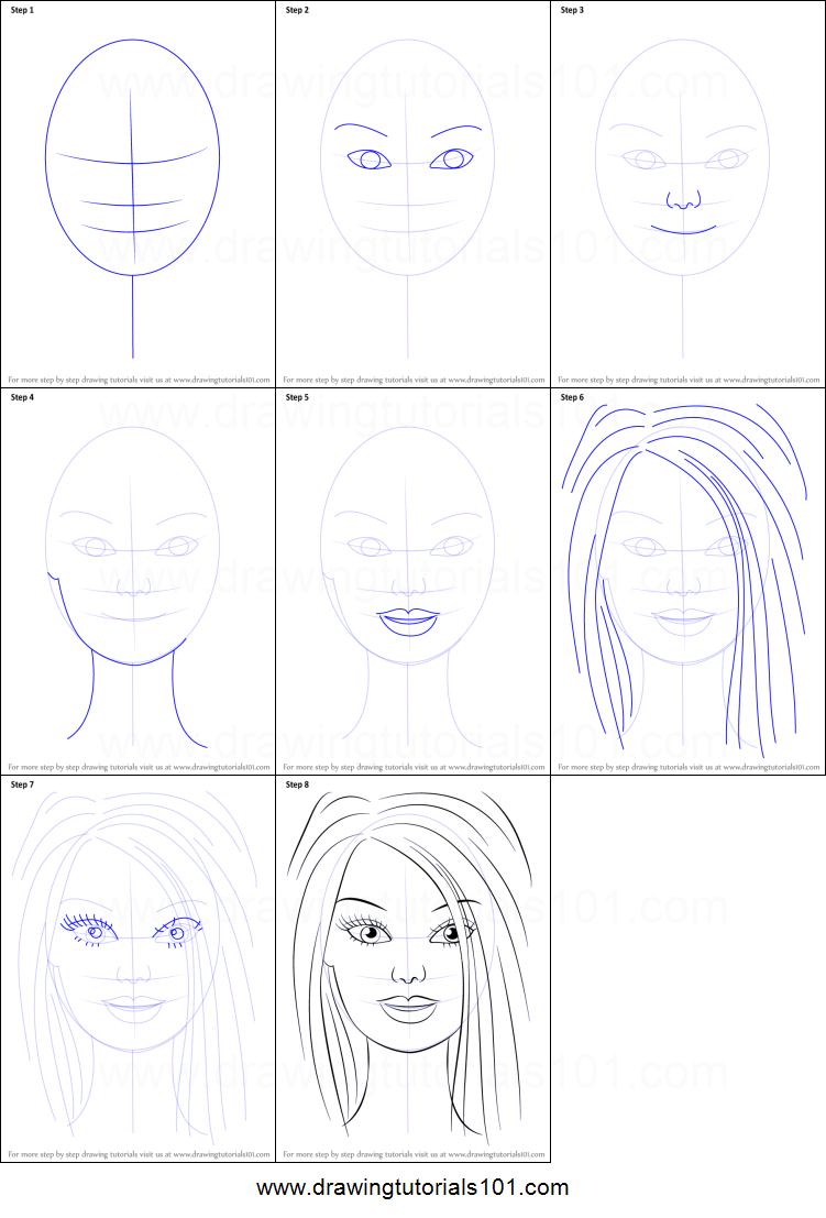751x1107 How To Draw Barbie Face Printable Step - Barbie Face Drawing