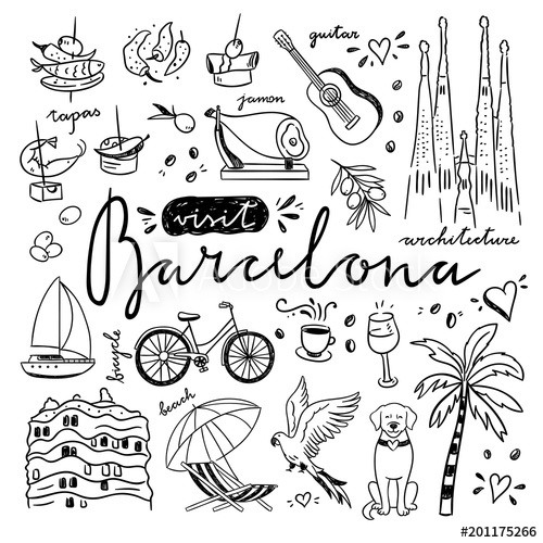 500x500 barcelona hand drawn illustrations doodle spain drawings and cute - Barcelona Drawing