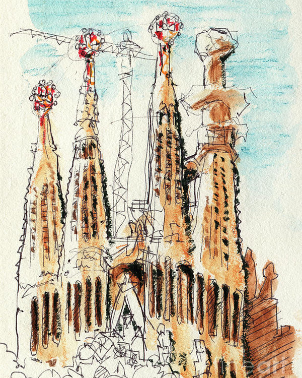 600x750 sagrada familia church barcelona drawing poster - Barcelona Drawing