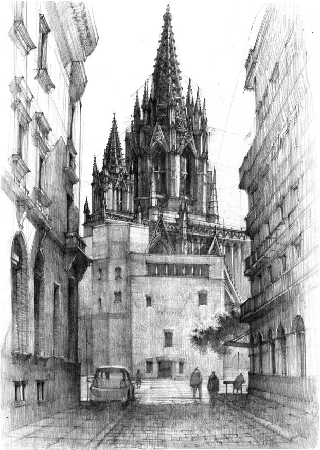 622x875 the cathedral in barcelona on behance - Barcelona Drawing