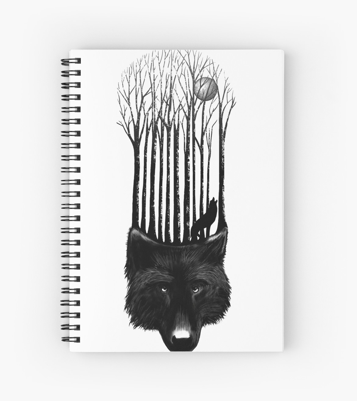 1171x1313 black wolf barcode in the woods illustration spiral notebooks - Barcode Drawing