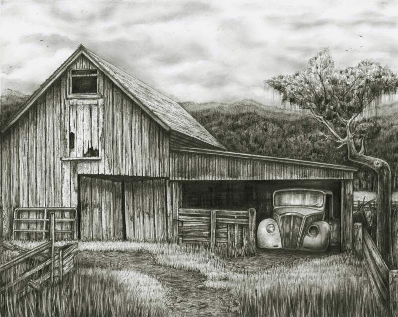 800x638 Colored Pencils - Barn Drawing
