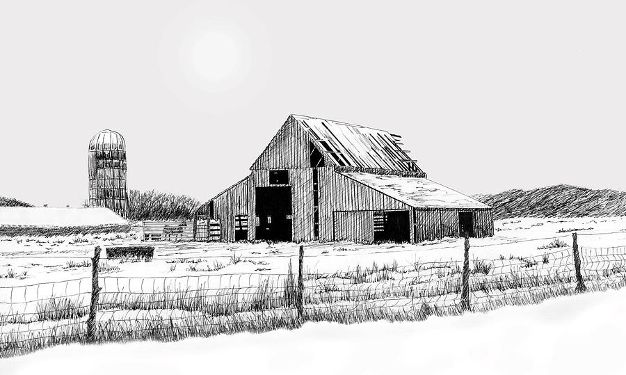 900x539 Winter Barn Drawing - Barn Drawing