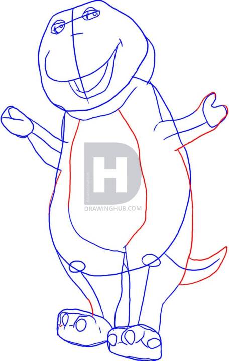 456x720 how to draw barney, step - Barney Drawing
