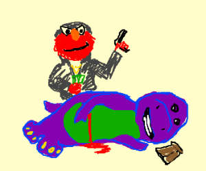 300x250 thug elmo shoots barney, bad drug deal drawing - Barney Drawing