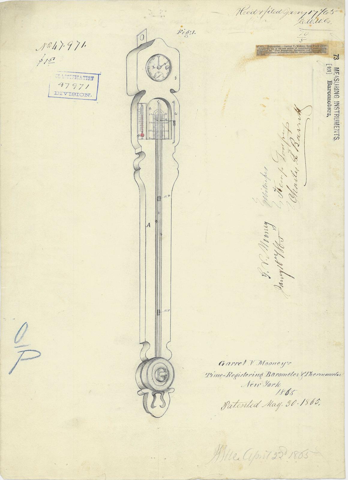 1160x1600 Drawing Of Time Registering Barometer And Thermometer U S - Barometer Drawing