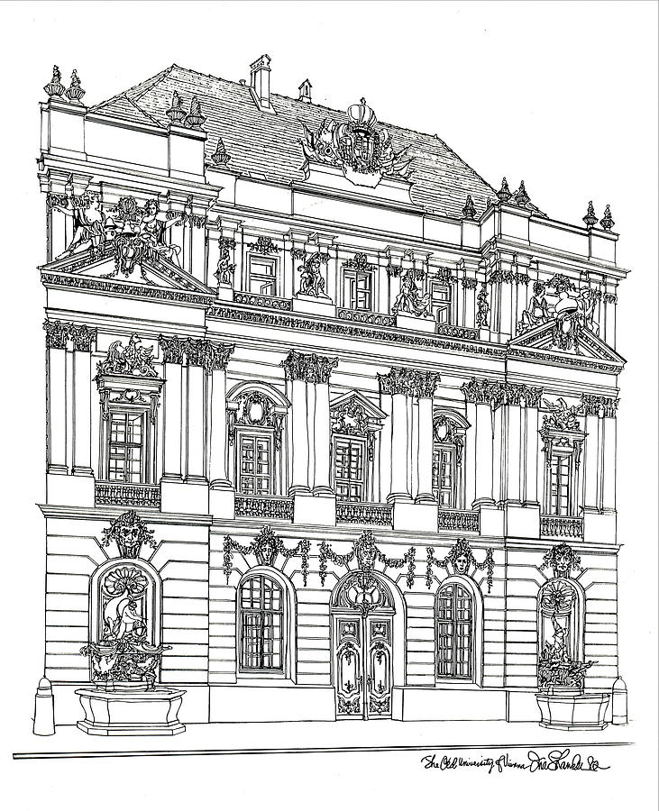731x900 Baroque Facade Vienna Drawing - Baroque Architecture Drawing