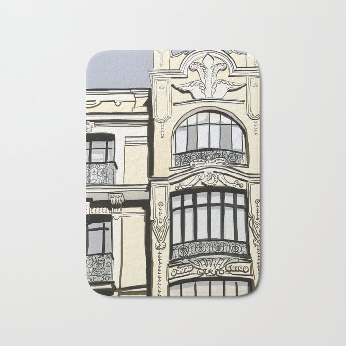 700x700 Baroque Architecture Drawing In Madrid Spain Bath Mat - Baroque Architecture Drawing