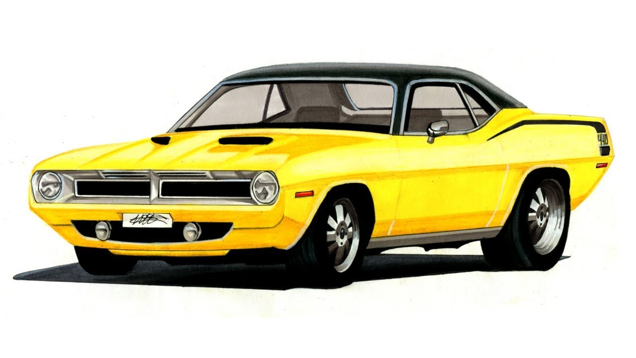 1280x720 Realistic Car Drawing - Barracuda Drawing