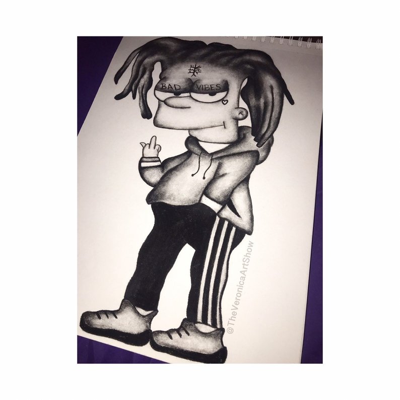 794x794 xxxtentacion inspired bart simpson drawing etsy - Bart Simpson Drawing
