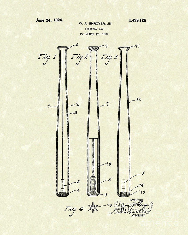 720x900 Baseball Bat Patent Art Drawing - Baseball Bat Drawing