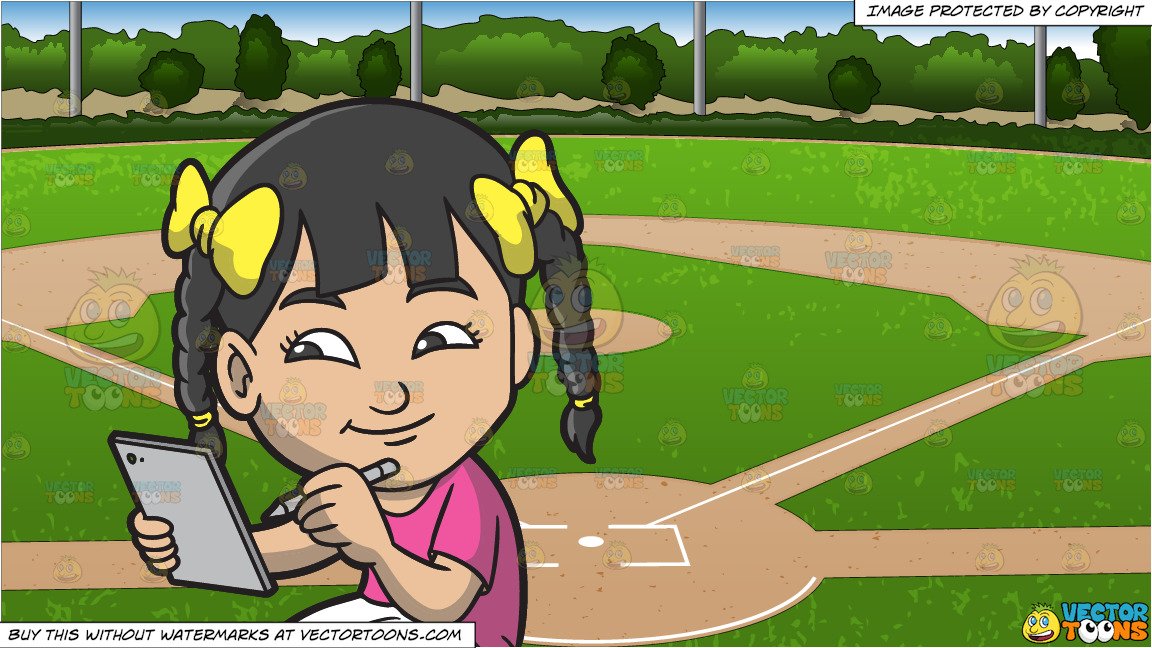 1152x648 An Asian Girl Drawing Something On Her Mobile Tablet And Baseball - Baseball Diamond Drawing