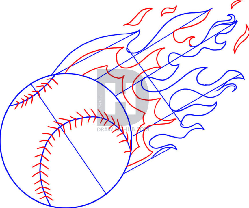 862x720 How To Draw A Baseball, Step - Baseball Drawing