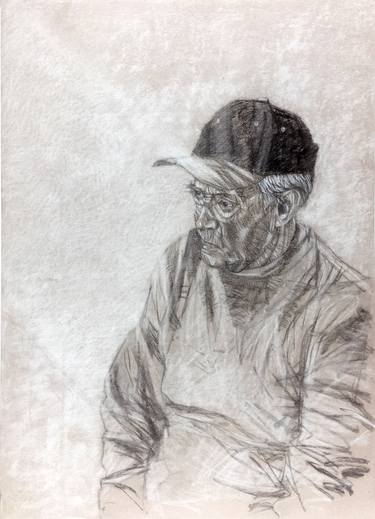 375x519 old man wearing a baseball cap drawing - Baseball Hat Drawing