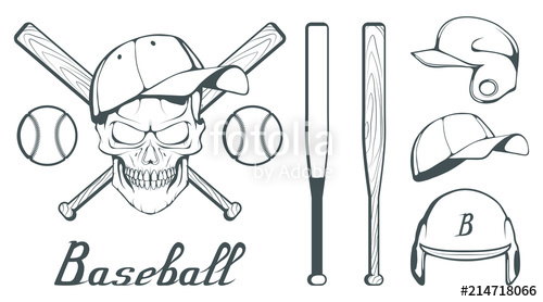 500x278 set of baseball player design elements hand drawn baseball ball - Baseball Helmet Drawing