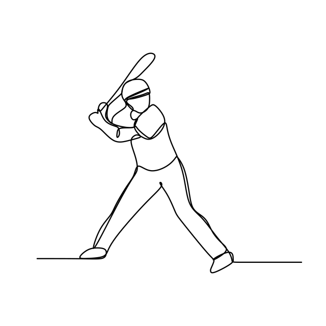 640x640 baseball player one line drawing continuous style design isolated - Baseball Line Drawing