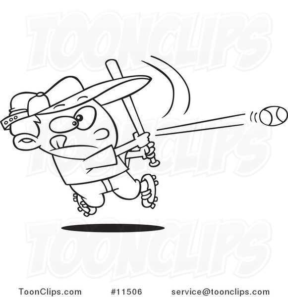 581x600 Cartoon Line Drawing Of A Baseball Boy Hitting A Home Run - Baseball Line Drawing
