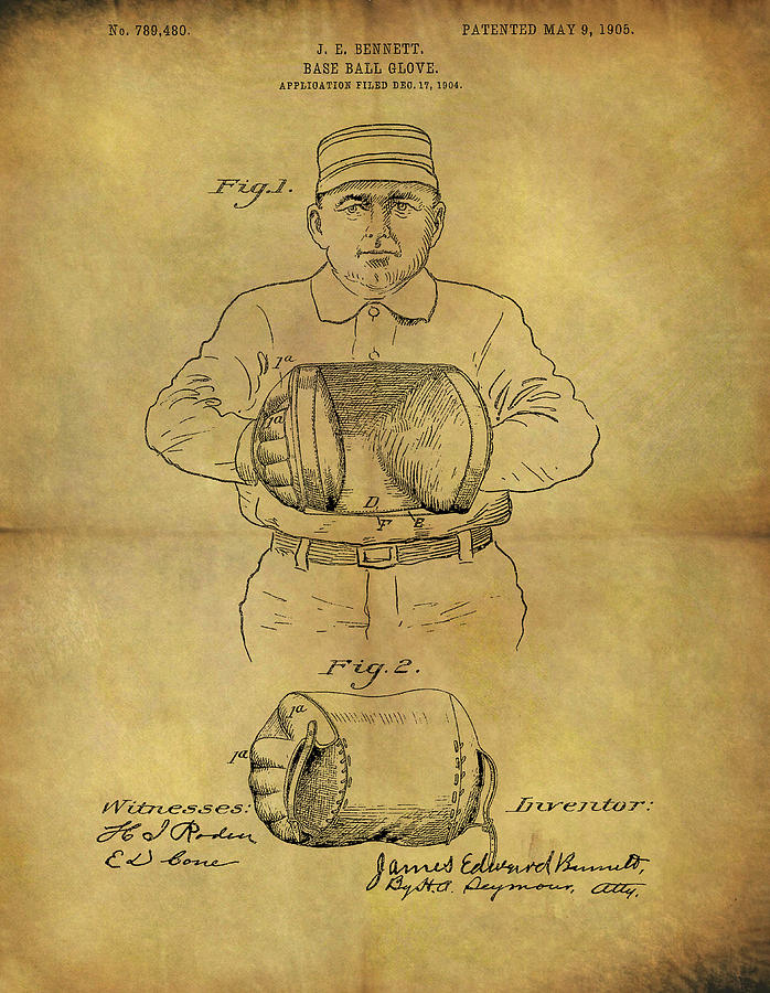 698x900 baseball glove patent drawing - Baseball Mitt Drawing
