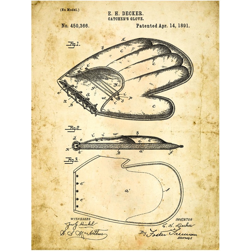 800x800 Baseball Mitt Drawing Metal Sign - Baseball Mitt Drawing