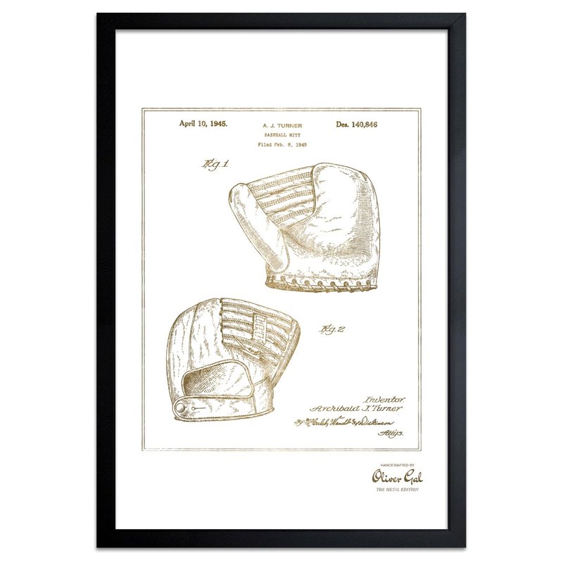 800x800 greyleigh 'baseball mitt framed drawing print in gold wayfair - Baseball Mitt Drawing