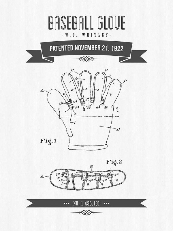 600x800 baseball glove patent drawing art print - Baseball Mitt Drawing